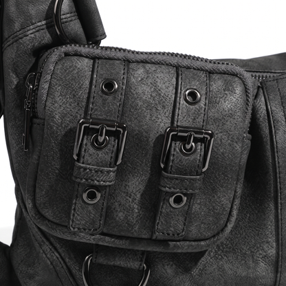 Women's Washed Vegan Leather Moto Hobo Bag, hardware close-up