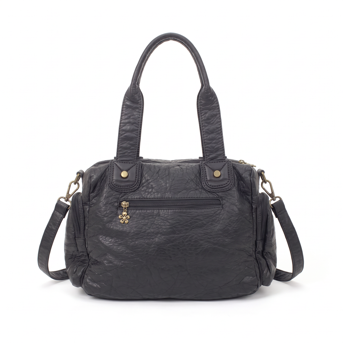 Women's Washed Faux Leather Multi Pocket Shoulder Bag, back view