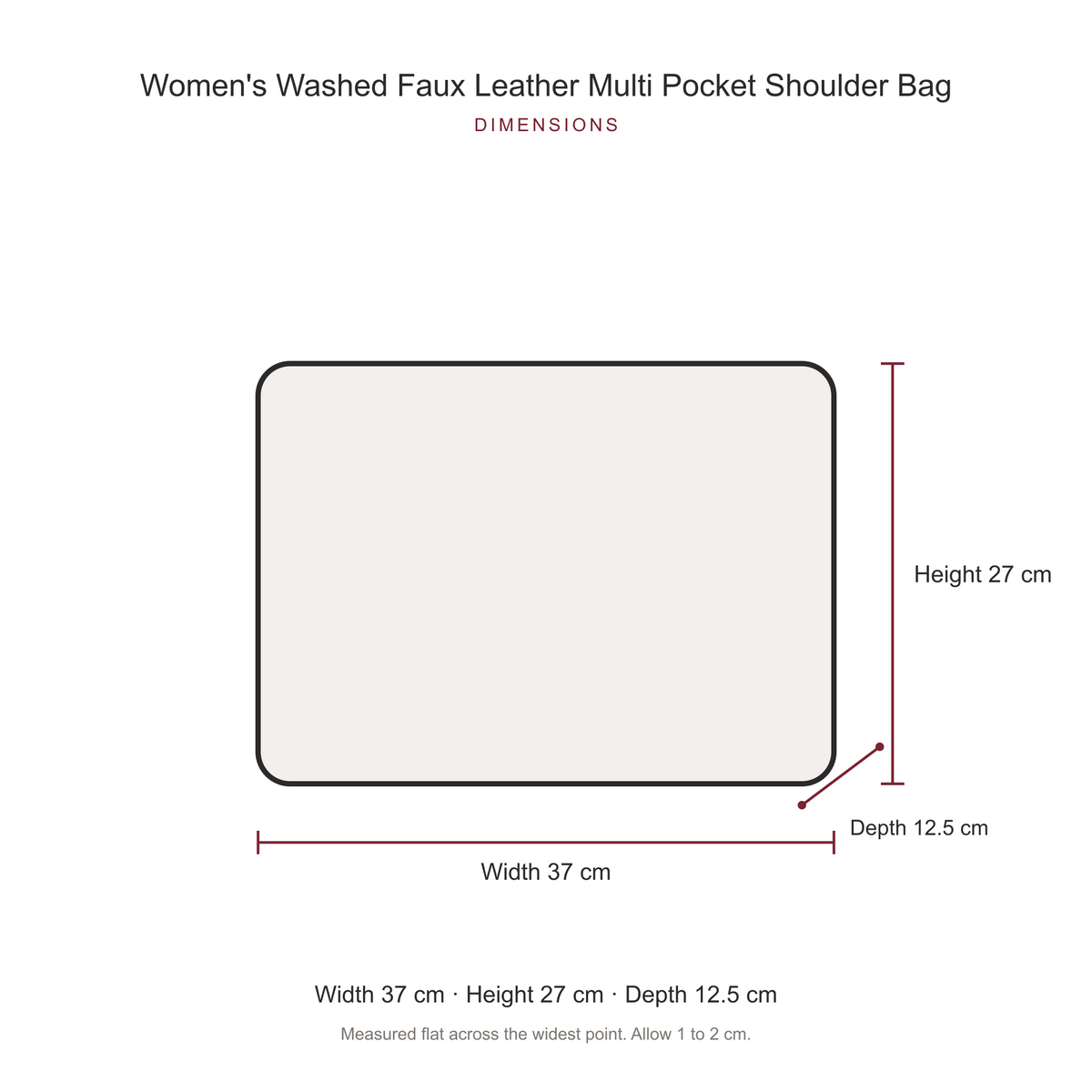 Women's Washed Faux Leather Multi Pocket Shoulder Bag, dimensions