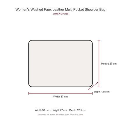 Women's Washed Faux Leather Multi Pocket Shoulder Bag, dimensions