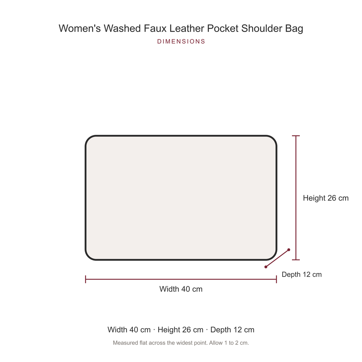 Women's Washed Faux Leather Pocket Shoulder Bag, dimensions