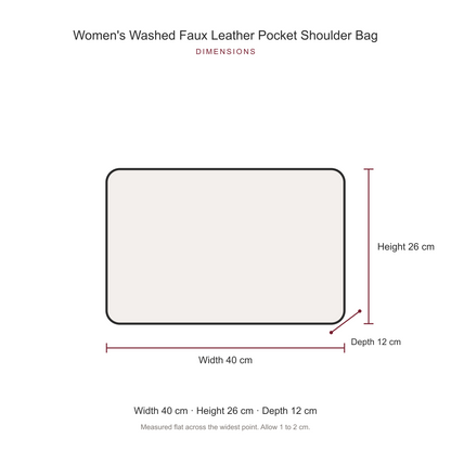 Women's Washed Faux Leather Pocket Shoulder Bag, dimensions