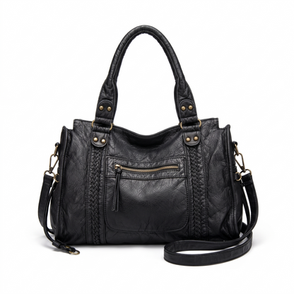 Women's Washed Faux Leather Shoulder Bag, front view