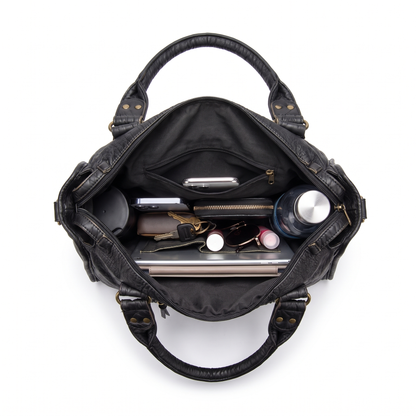 Women's Washed Faux Leather Shoulder Bag, interior