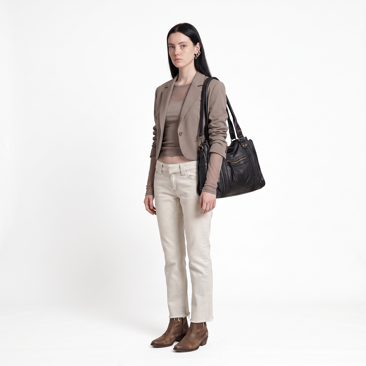 Women's Washed Faux Leather Shoulder Bag, worn by a model