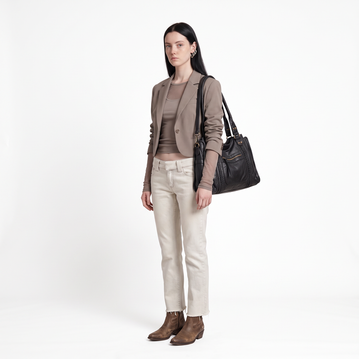 Women's Washed Faux Leather Shoulder Bag, worn by a model