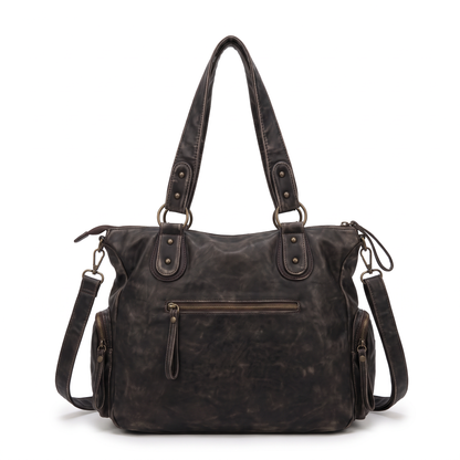 Women's Washed Faux Leather Studded Shoulder Bag, back view