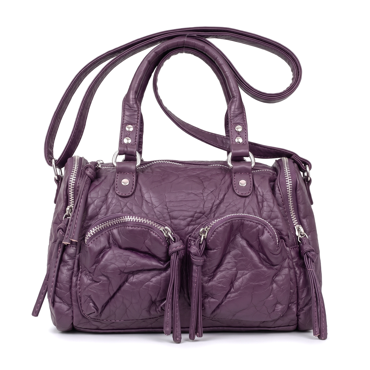 Women's Washed Vegan Leather Top Handle Bag, front view