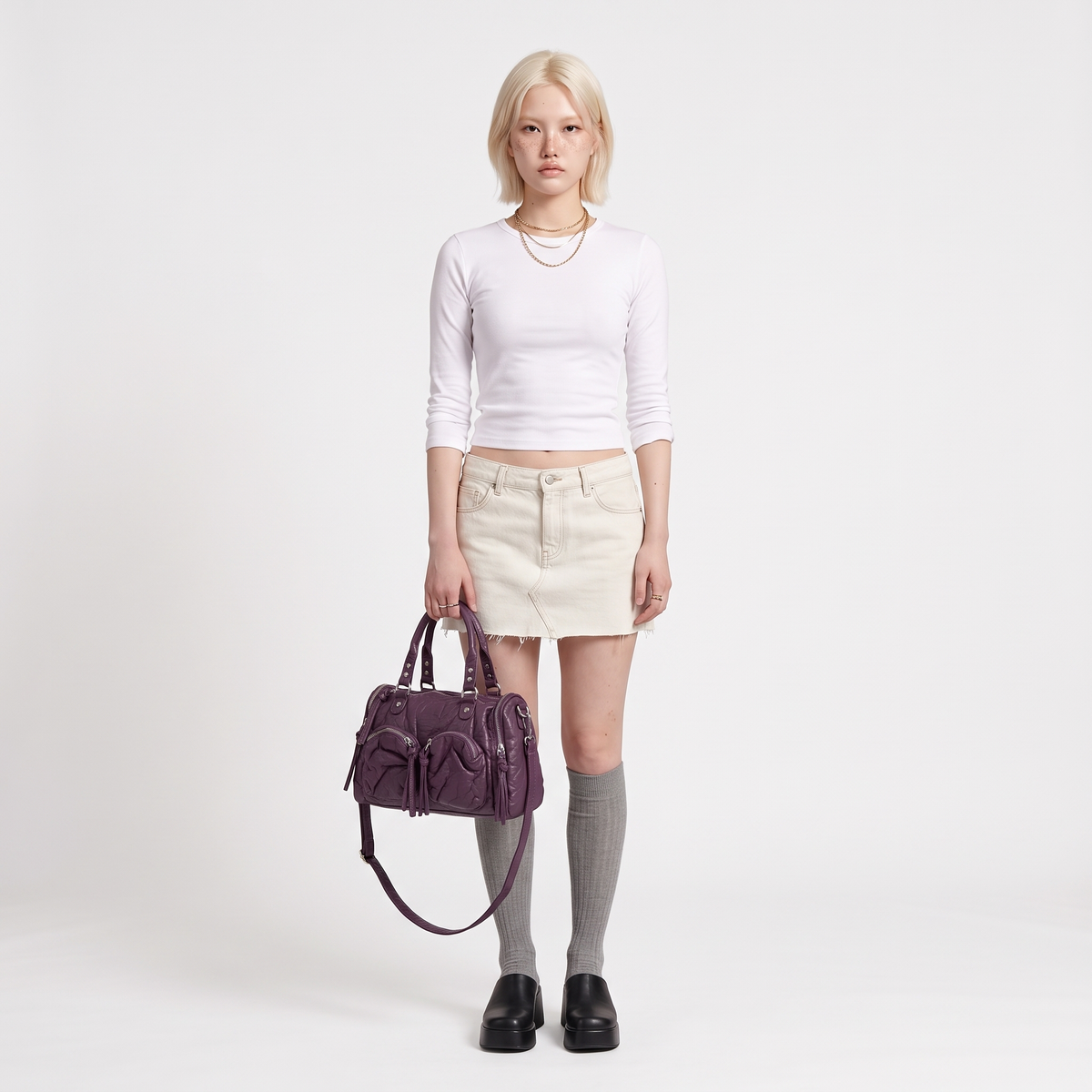 Women's Washed Vegan Leather Top Handle Bag, worn by a model