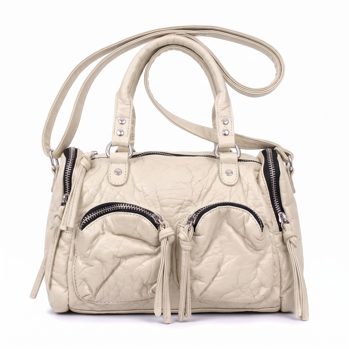 Women's Washed Vegan Leather Top Handle Bag in Cream