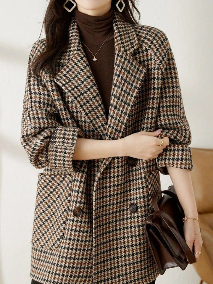 Women's Wool-Effect Houndstooth Blazer Coat in Brown