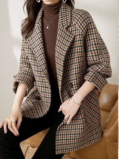 Women's Wool-Effect Houndstooth Blazer Coat in Brown, another view