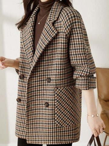 Women's Wool-Effect Houndstooth Blazer Coat in Brown, another view
