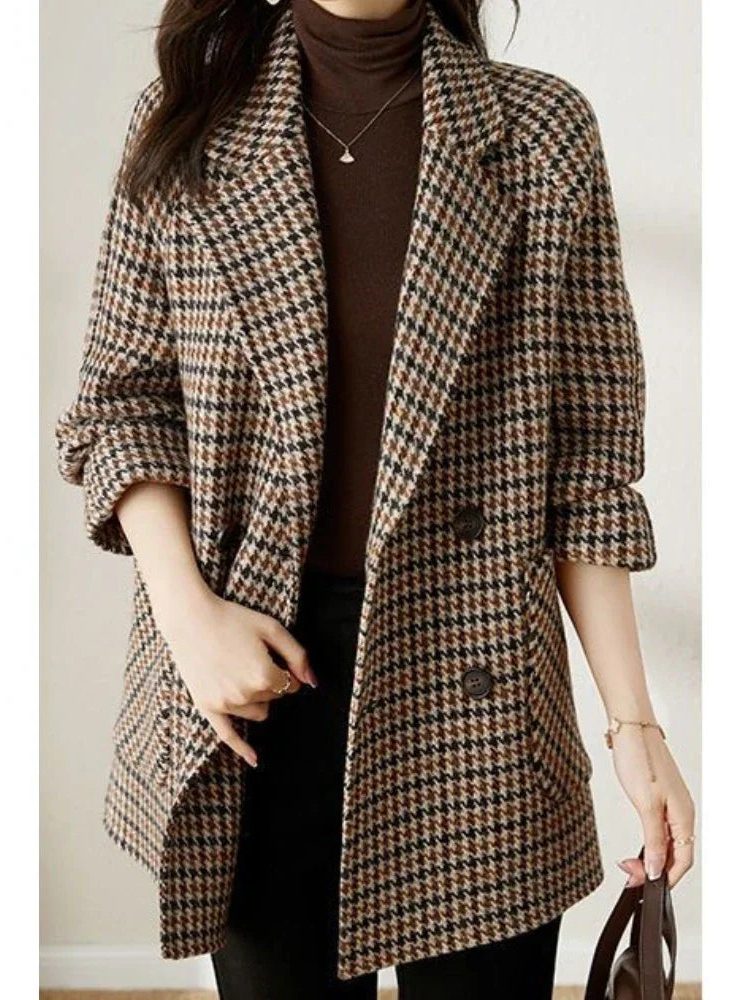 Women's Wool-Effect Houndstooth Blazer Coat in Brown, another view