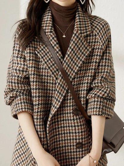 Women's Wool-Effect Houndstooth Blazer Coat in Brown, another view
