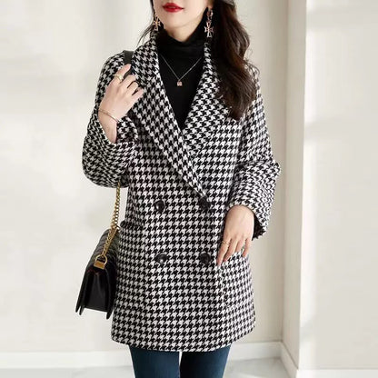 Women's Wool-Effect Houndstooth Blazer Coat in Black & White