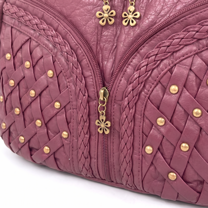 Women's Woven Vegan Leather Hobo Bag, hardware close-up