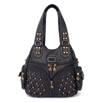 Women's Woven Vegan Leather Hobo Bag in Black