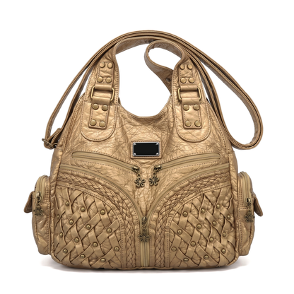 Women's Woven Vegan Leather Hobo Bag in Gold