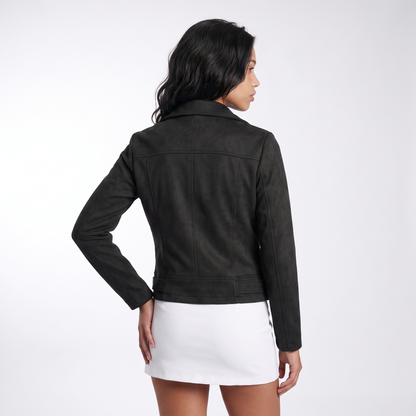 Sunoire womens zip up biker jacket top back crop 01