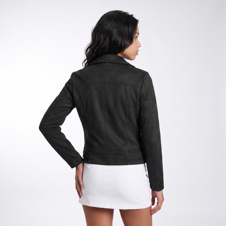 Sunoire womens zip up biker jacket top back crop 01