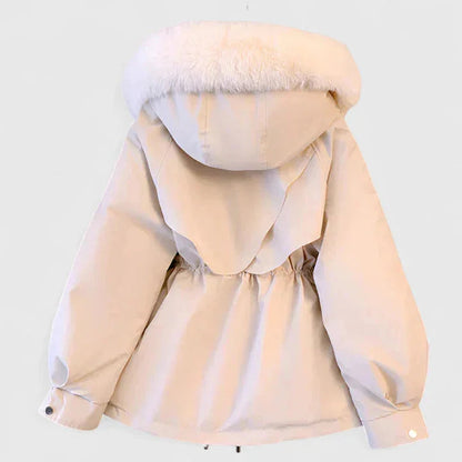 Women's zip-up faux fur hood parka with trim in Brown, another view