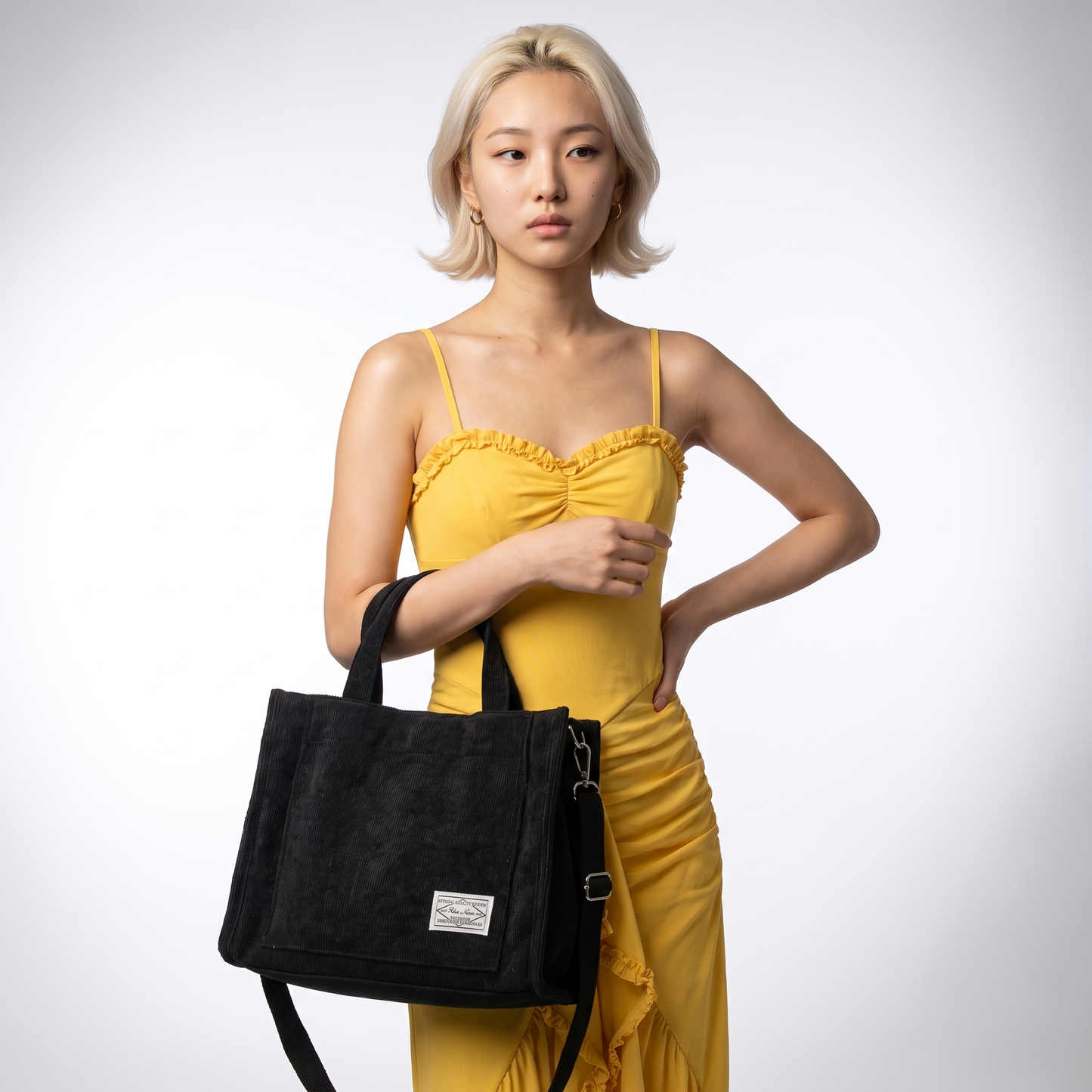 Sunoire wren black corduroy tote bag 03 detail