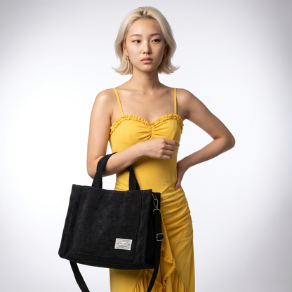 Sunoire wren black corduroy tote bag 03 detail