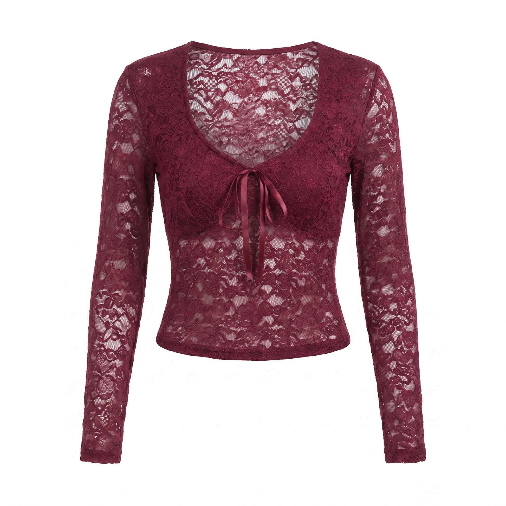 Sunoire y2k lace t shirts long sleeved sexy t shirt women s top short tee shirt garment flatlay 01