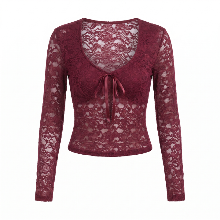 Sunoire y2k lace t shirts long sleeved sexy t shirt women s top short tee shirt garment flatlay 01