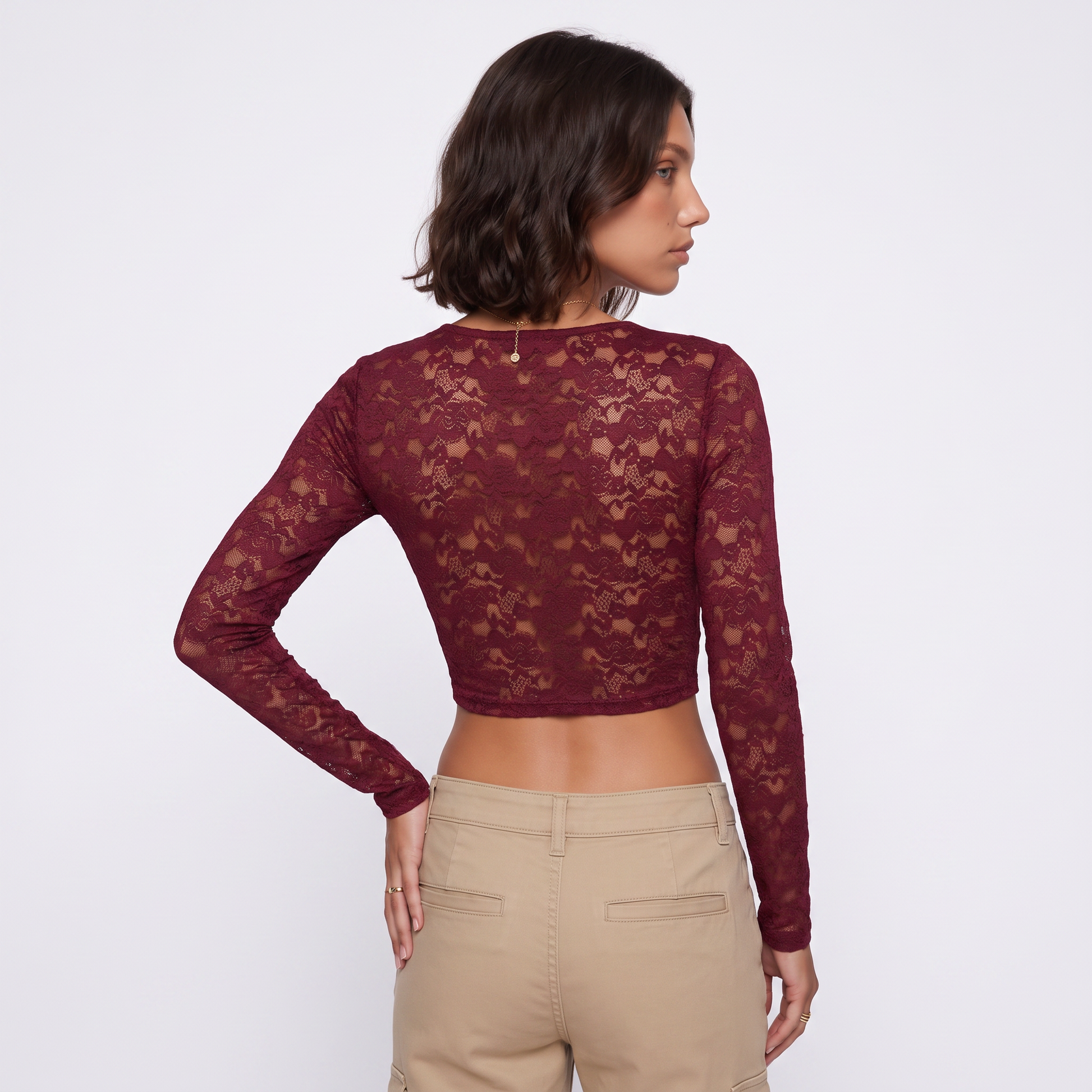 Sunoire y2k lace t shirts long sleeved sexy t shirt women s top short tee shirt top back crop 01