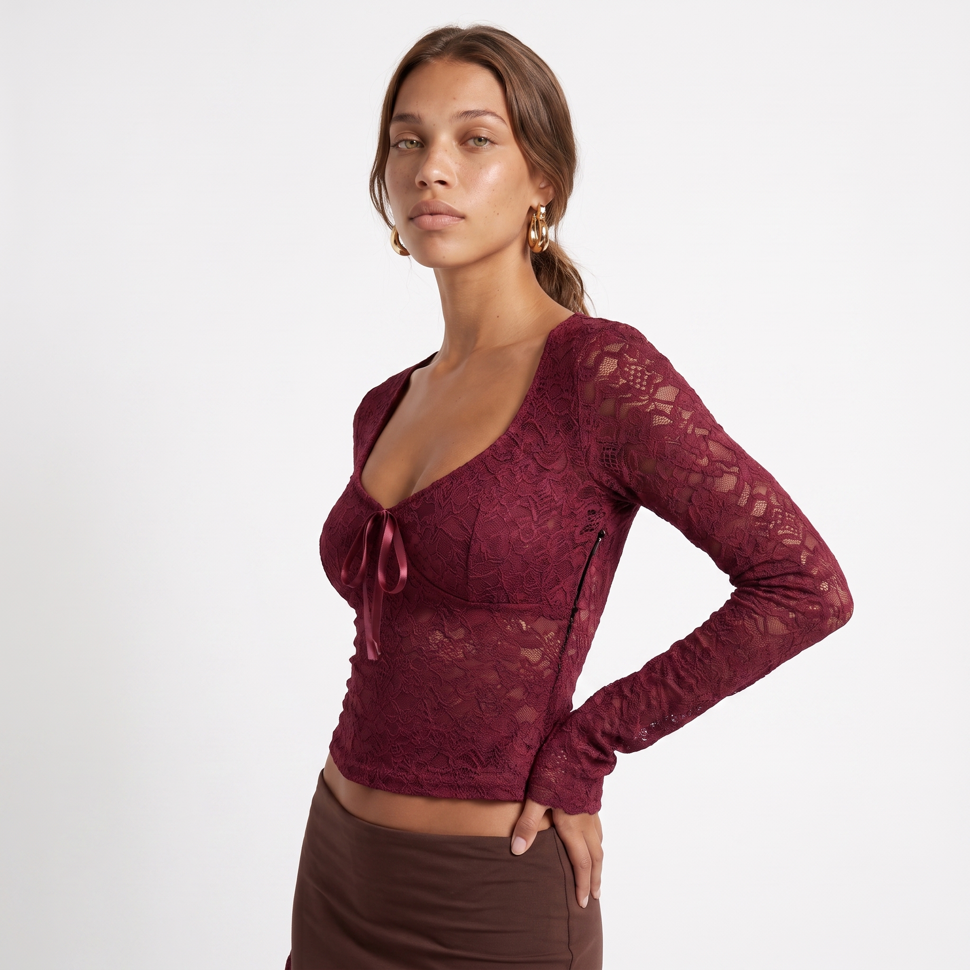 Sunoire y2k lace t shirts long sleeved sexy t shirt women s top short tee shirt top crop 3q 01
