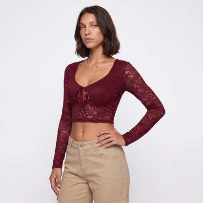 Sunoire y2k lace t shirts long sleeved sexy t shirt women s top short tee shirt top crop 3q 01