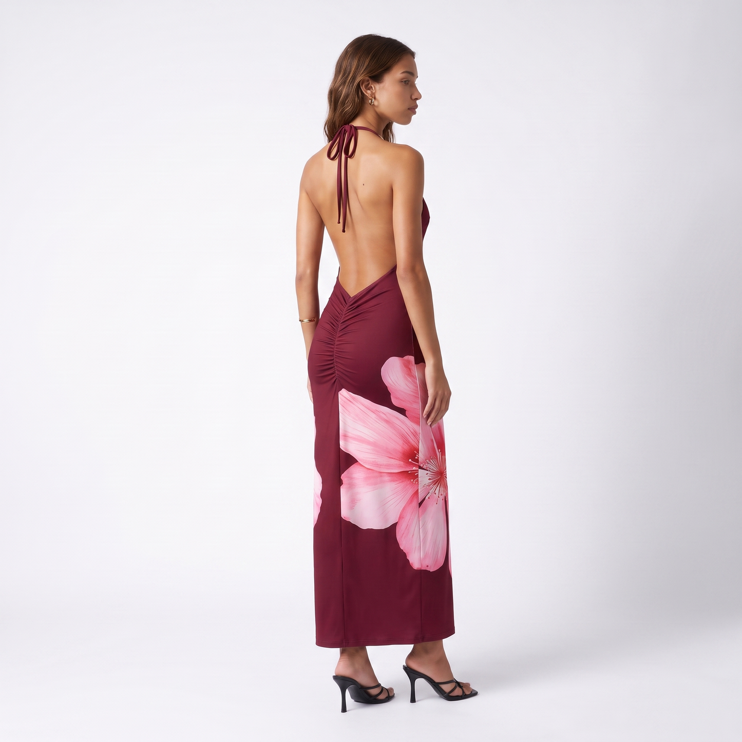 Sunoire yl26052 new sexy backless slim fit high waist long dress halter neck fashion printed back view 01