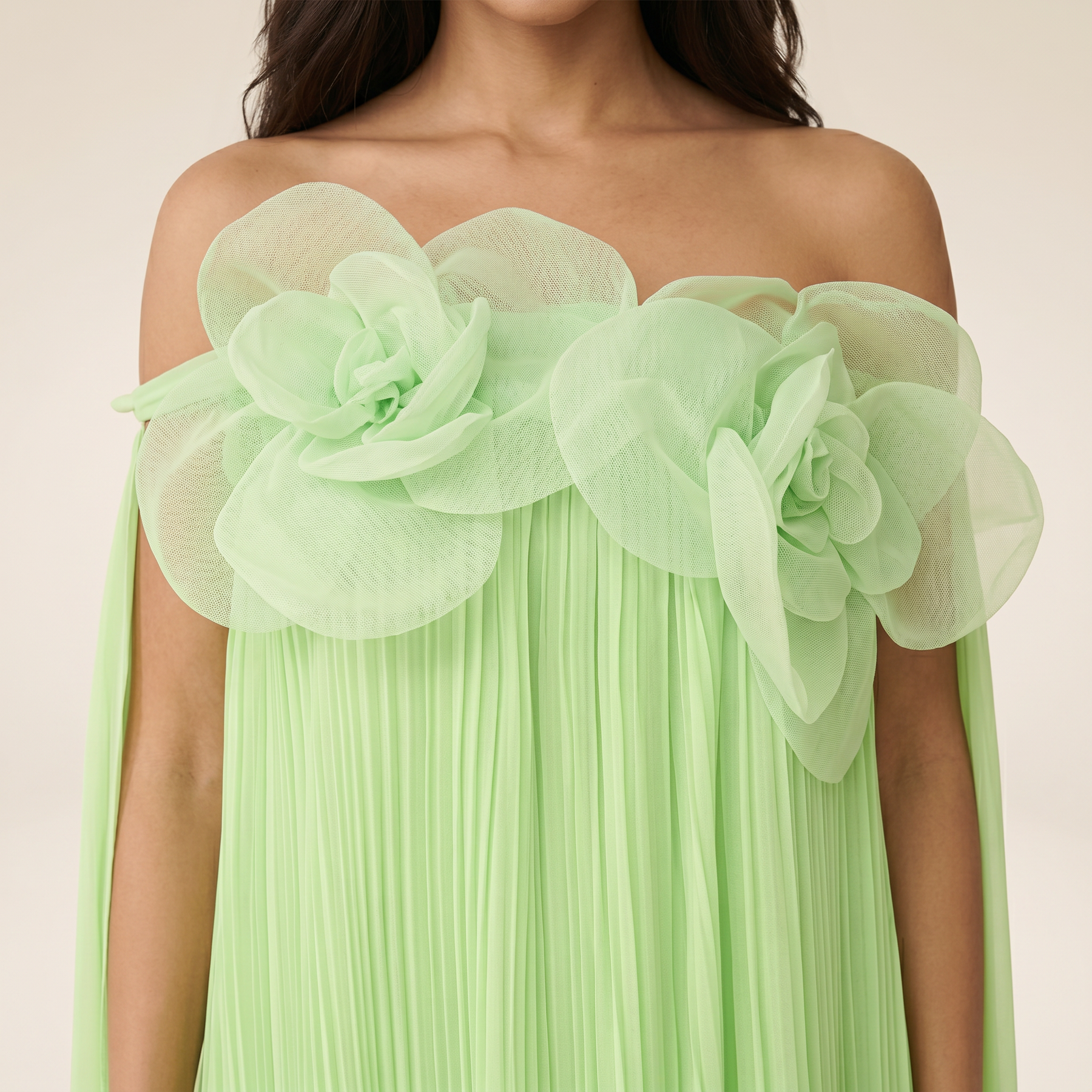 Sunoire your only darling green floral applique off shoulder maxi dress mannequin green 01