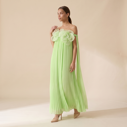 Sunoire your only darling green floral applique off shoulder maxi dress three quarter 01