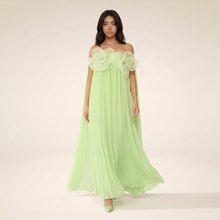 Sunoire your only darling green floral applique off shoulder maxi dress walking 01