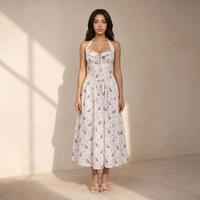 Sunoire zavethric halterneck lace up floral midi dress front hero 01