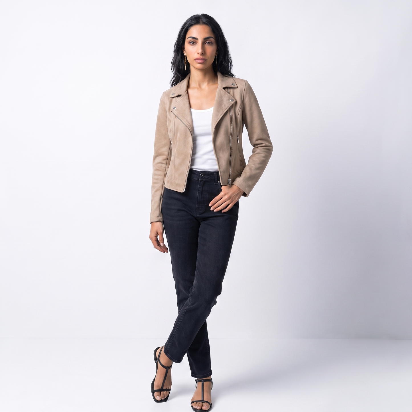 Sunoire zip up biker jacket colorway khaki front crop 01