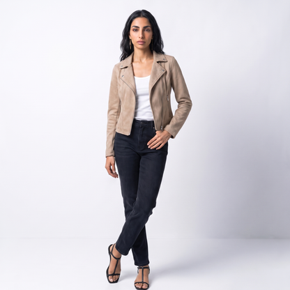 Sunoire zip up biker jacket colorway khaki front crop 01