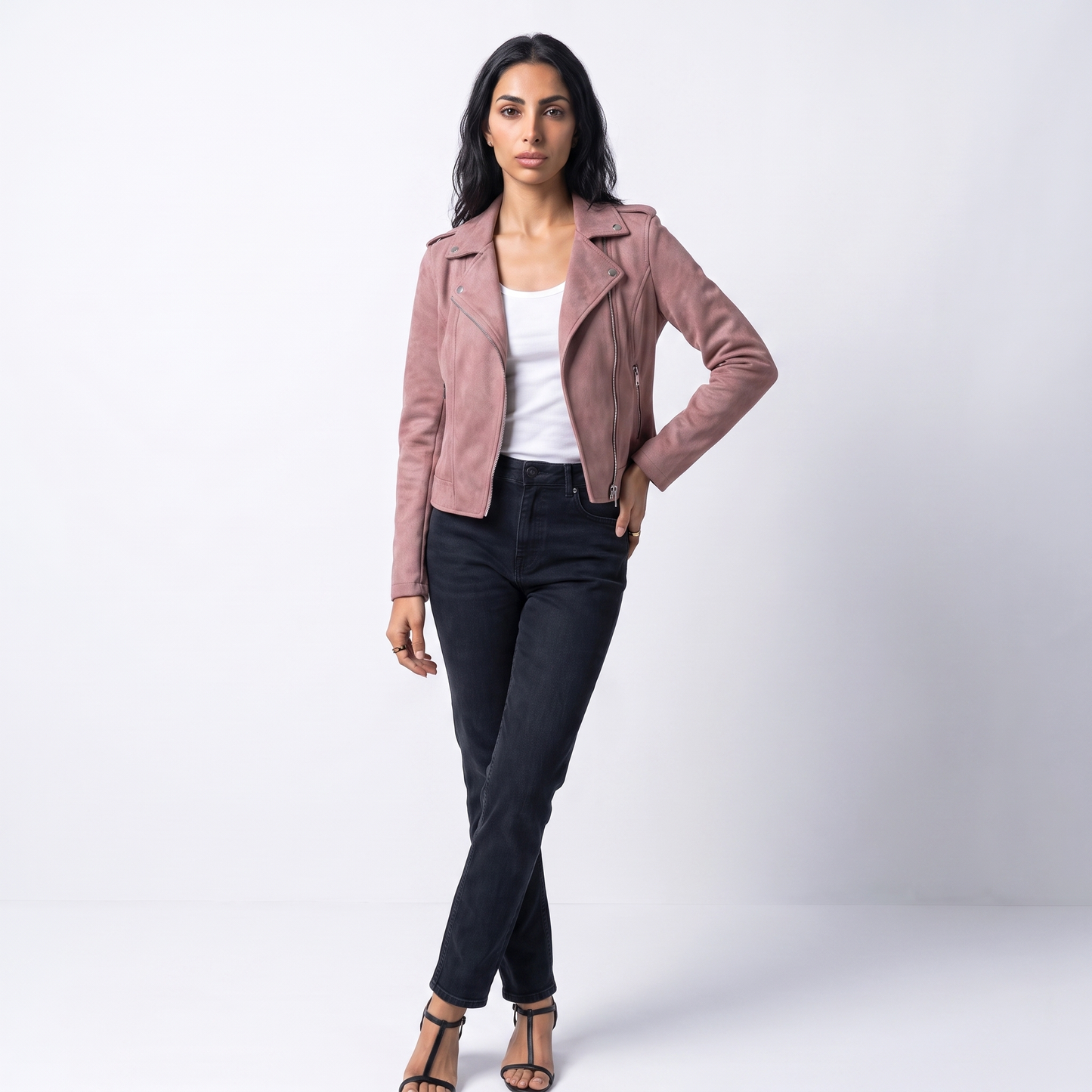 Sunoire zip up biker jacket colorway pink front crop 01