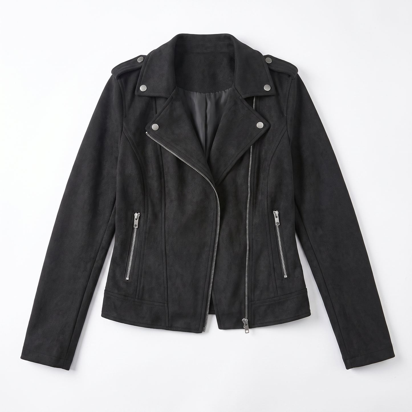 Sunoire zip up biker jacket garment flatlay 01