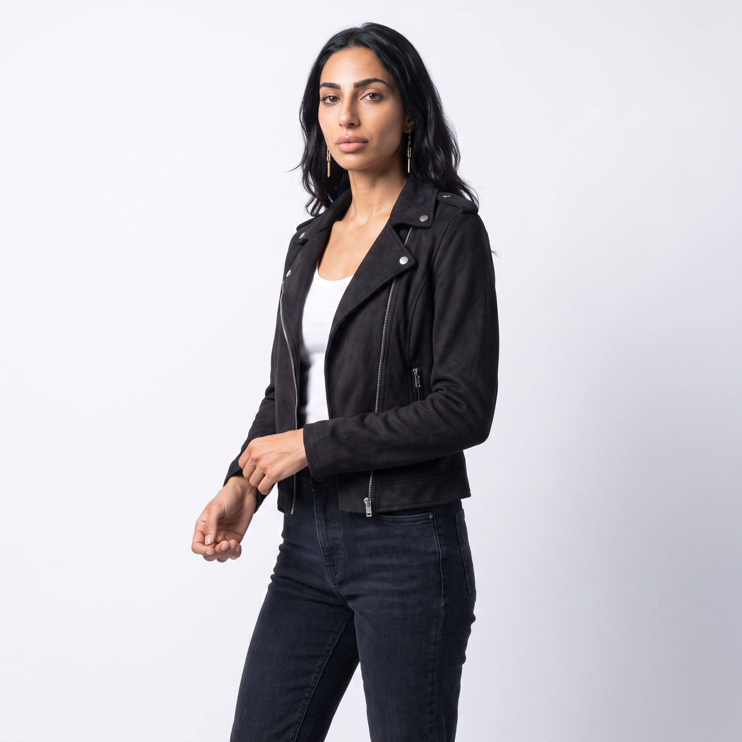 Sunoire zip up biker jacket top crop 3q 01