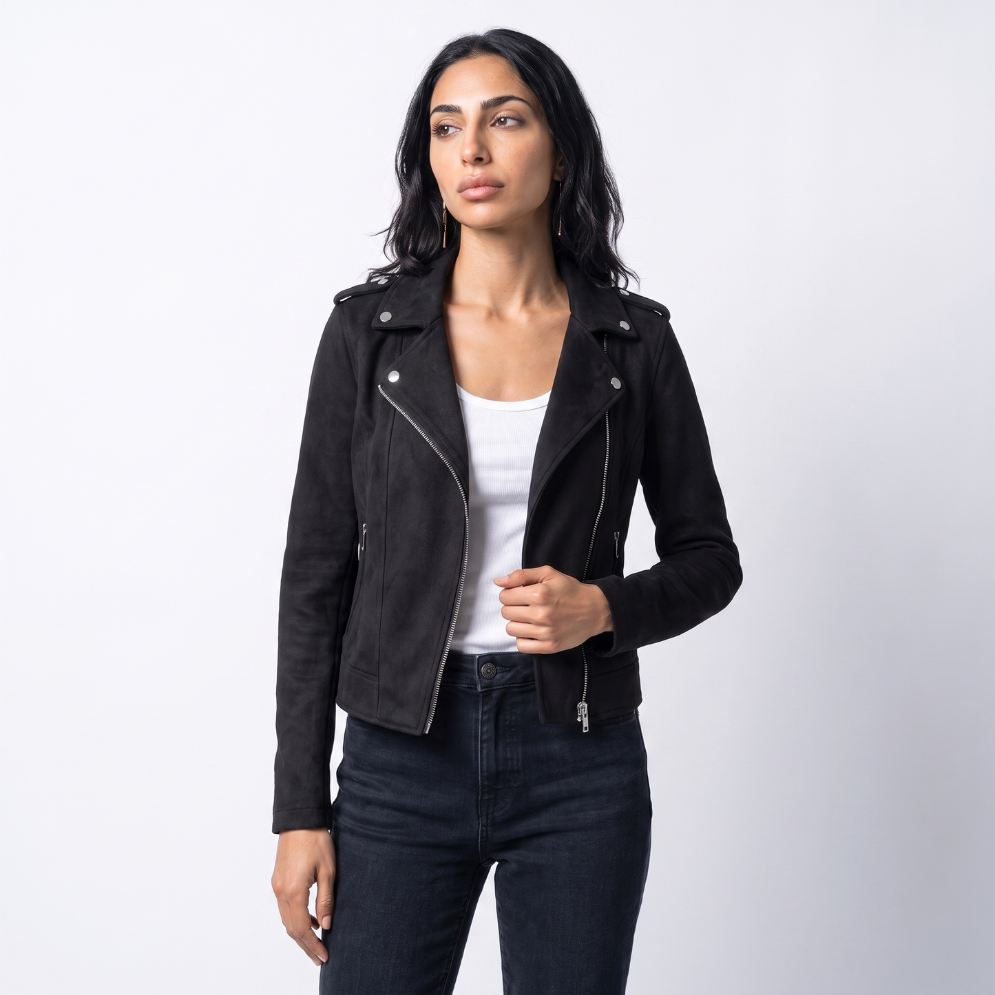 Sunoire zip up biker jacket top front crop 01