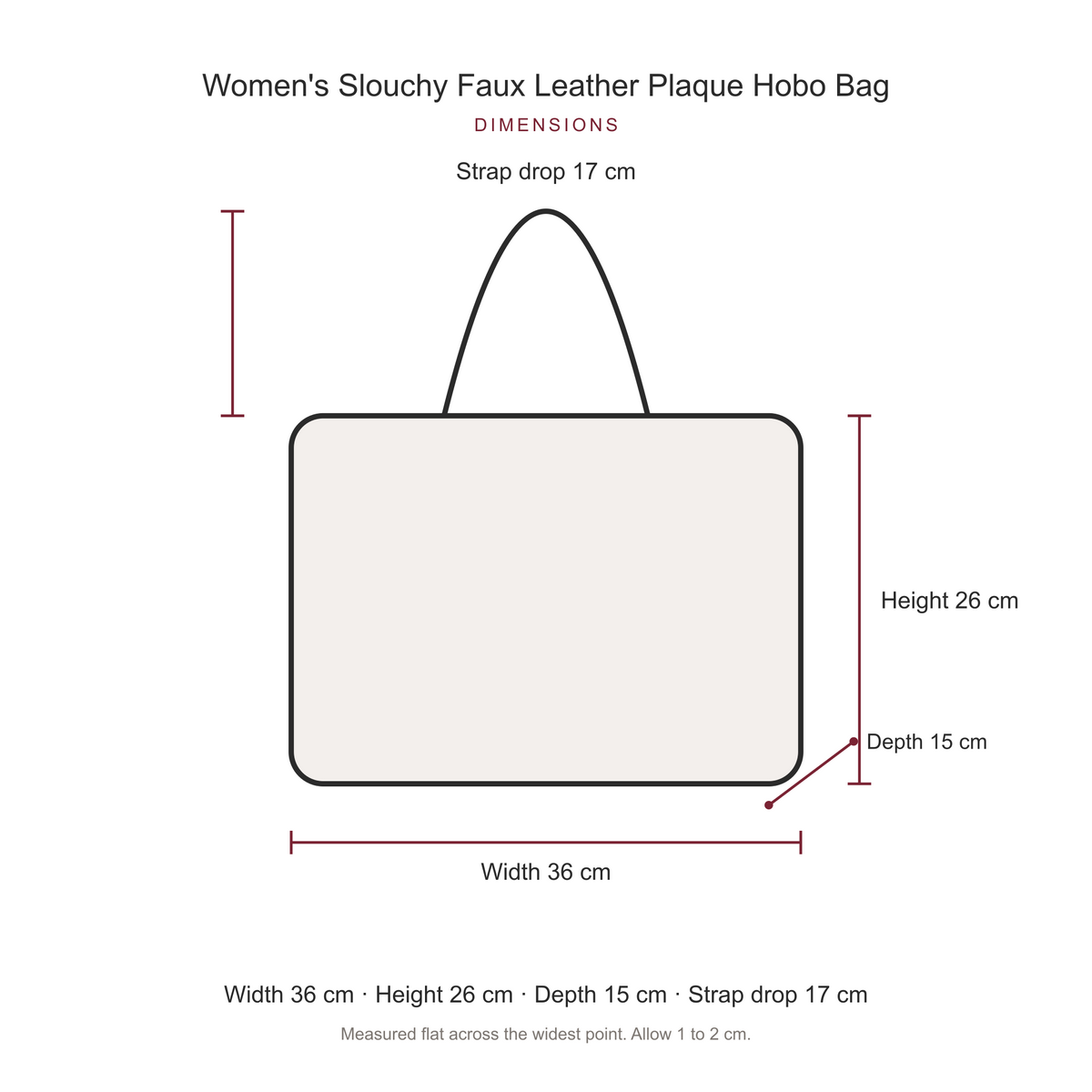 Women's Slouchy Faux Leather Plaque Hobo Bag, dimensions