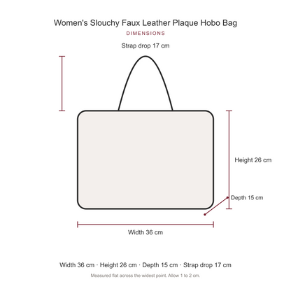Women's Slouchy Faux Leather Plaque Hobo Bag, dimensions