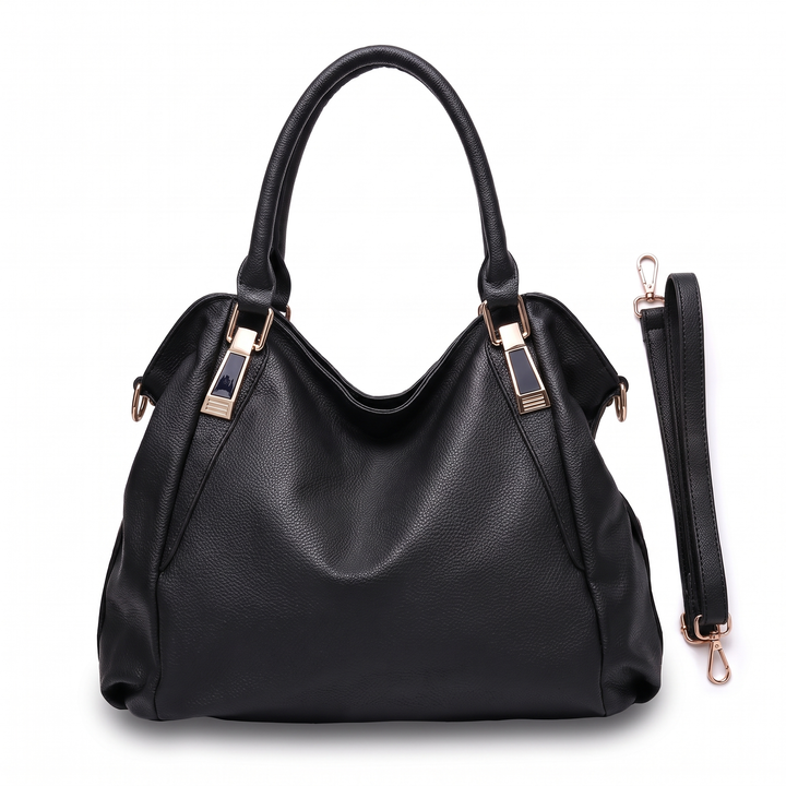 Women's Slouchy Faux Leather Plaque Hobo Bag – White Everyday Casual Shoulder Bag — Black